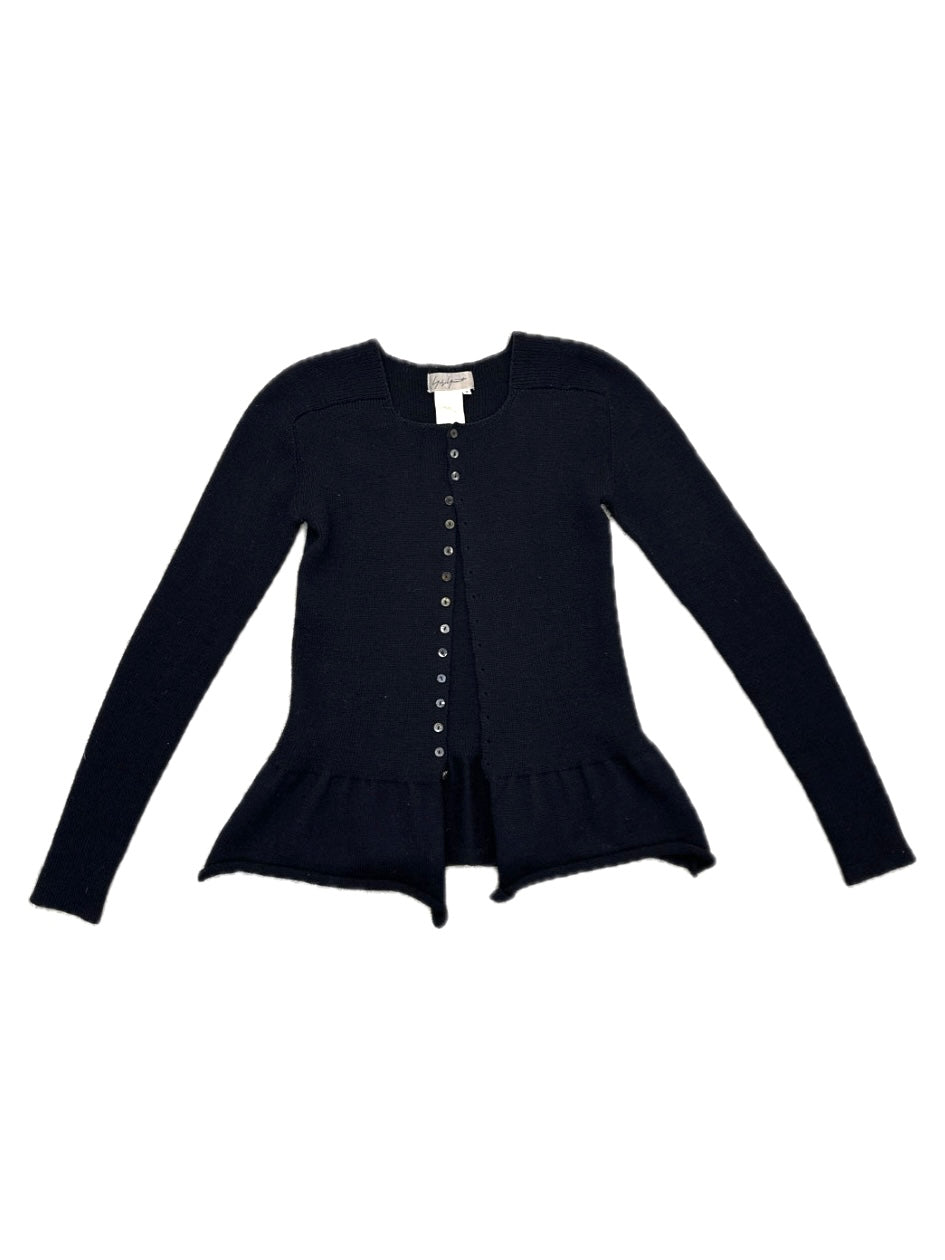 【90s】yohji yamamoto 畦編み ウールニット ボレロ ブラック Yohji Yamamoto Wool & Abalone Cardigan* | Mercy Vintage