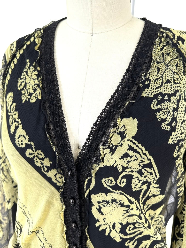 [Archive]90s Gold Lamé Grunge Cardigan Gianfranco Ferre Vintage Draping Metallic Gold Knit Cardigan