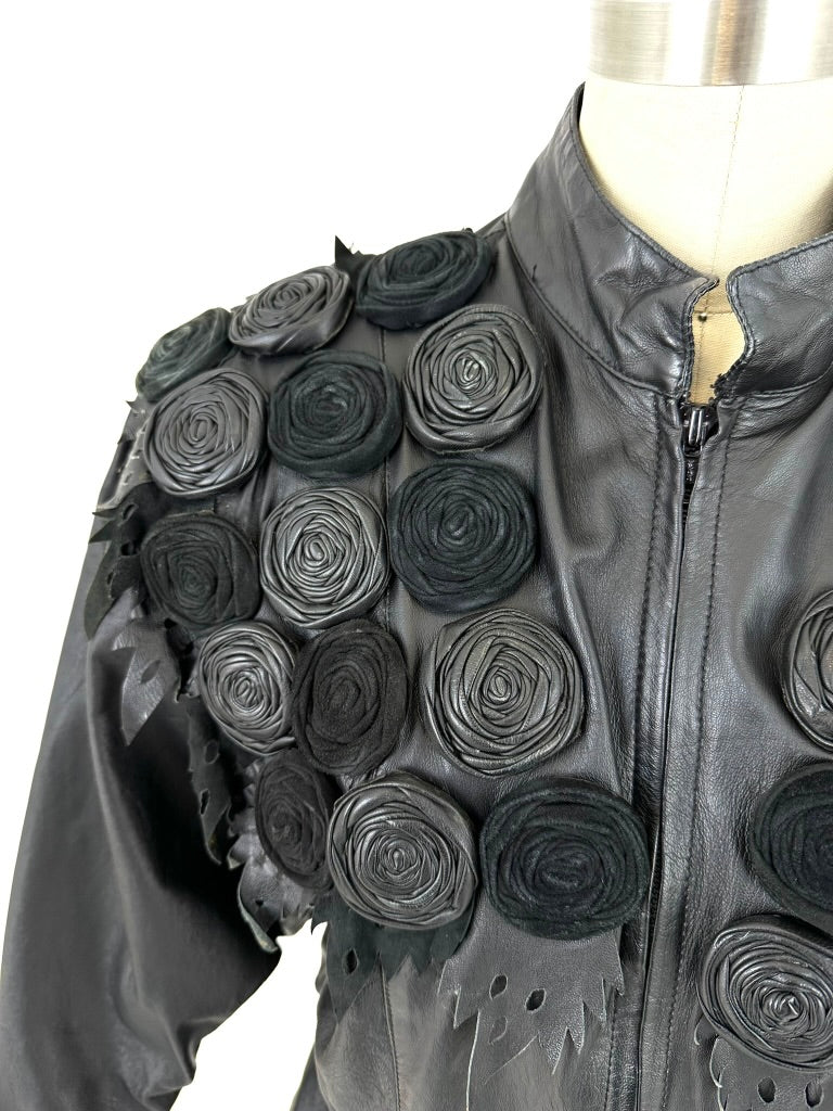 Black Leather Biker Jacket, 1980s European Vintage Zip up