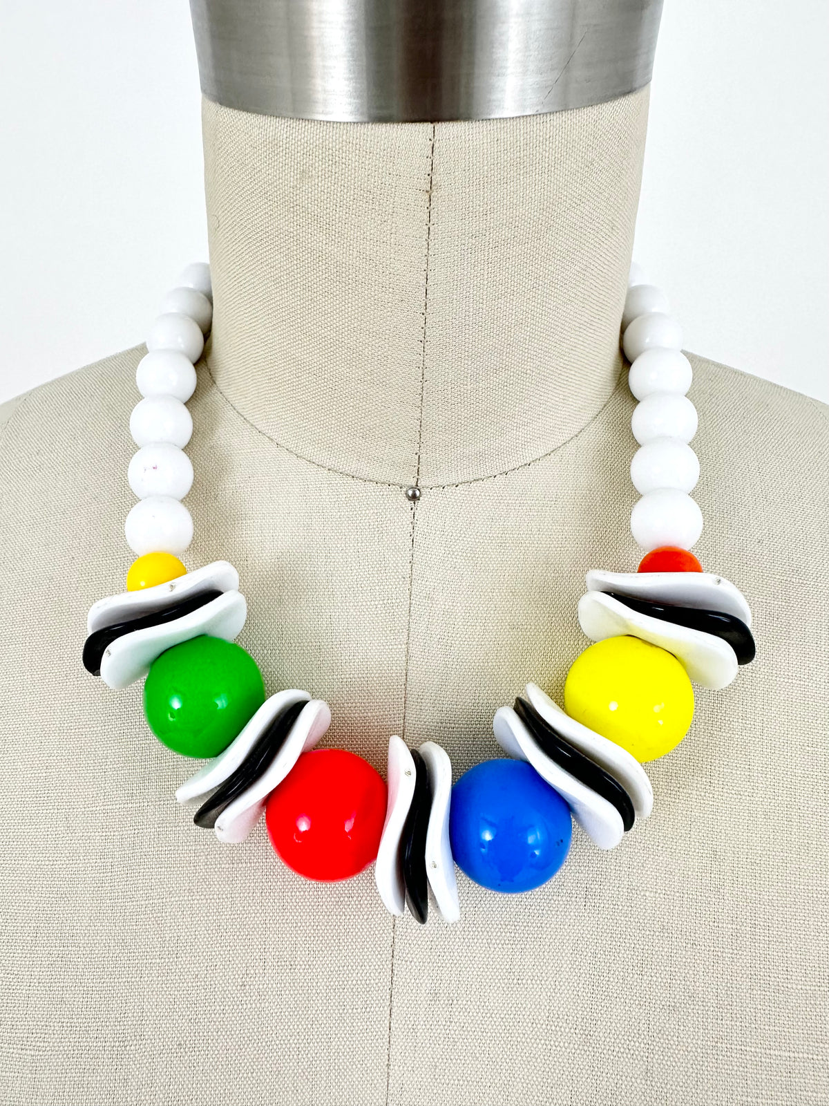 Vintage 1980s Rainbow Beaded Chain Belt Multicolor（80s Art-To 