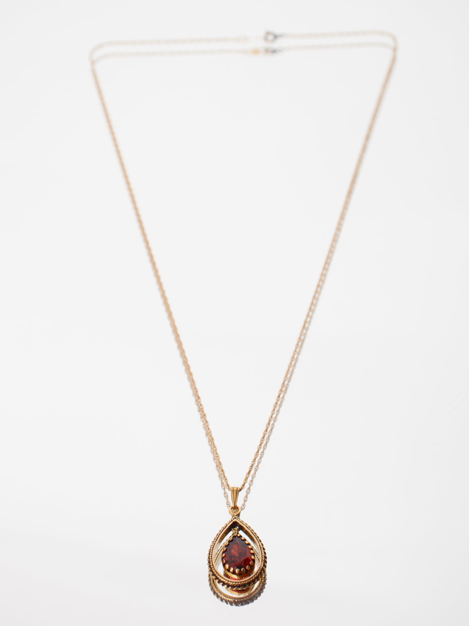 14K Rope Chain & Teardrop Garnet Necklace