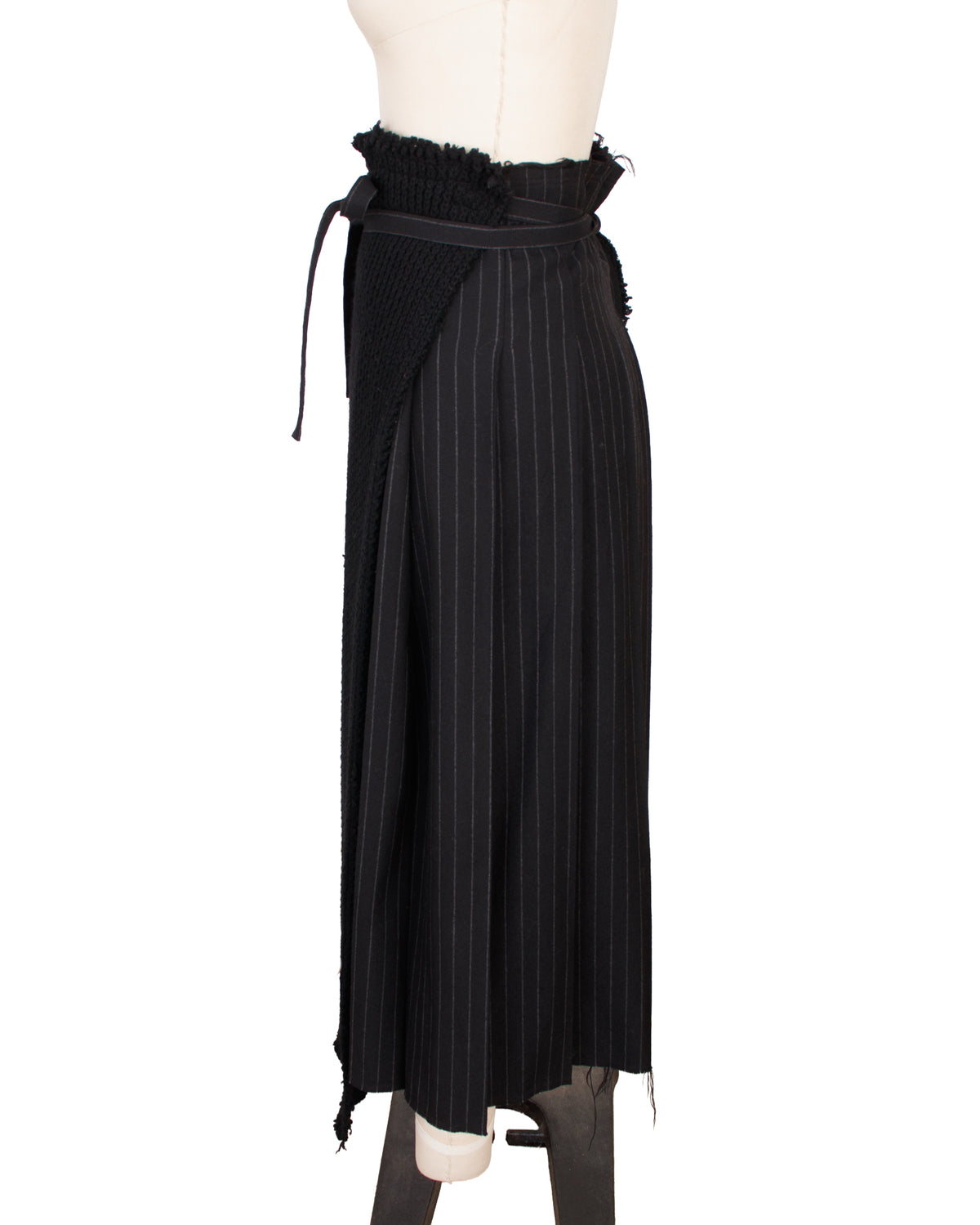 2002 Comme des Garcons Wool Rib Knit & Pinstripe Skirt