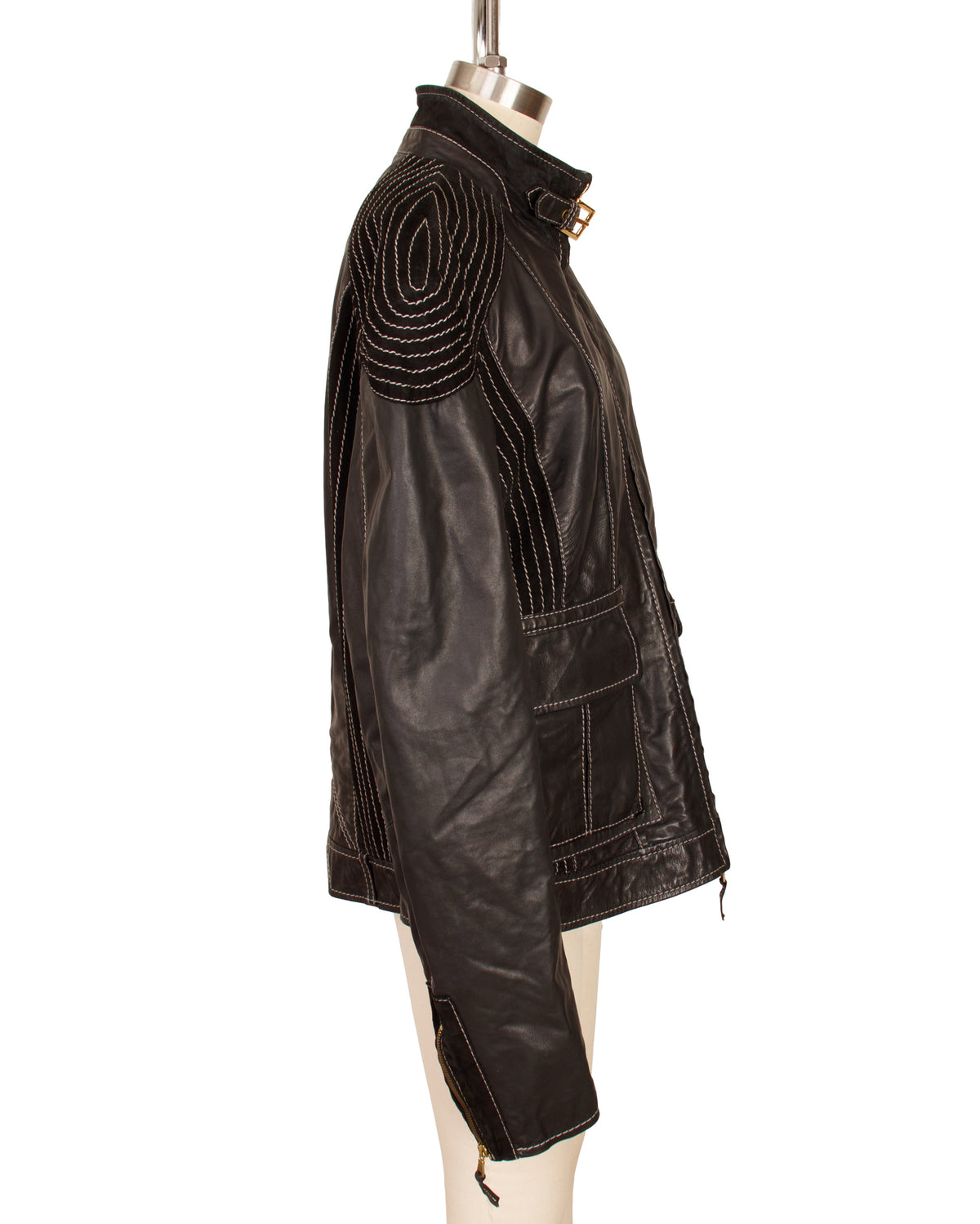 CLASS Roberto Cavalli Leather Contrast Stitch Jacket*