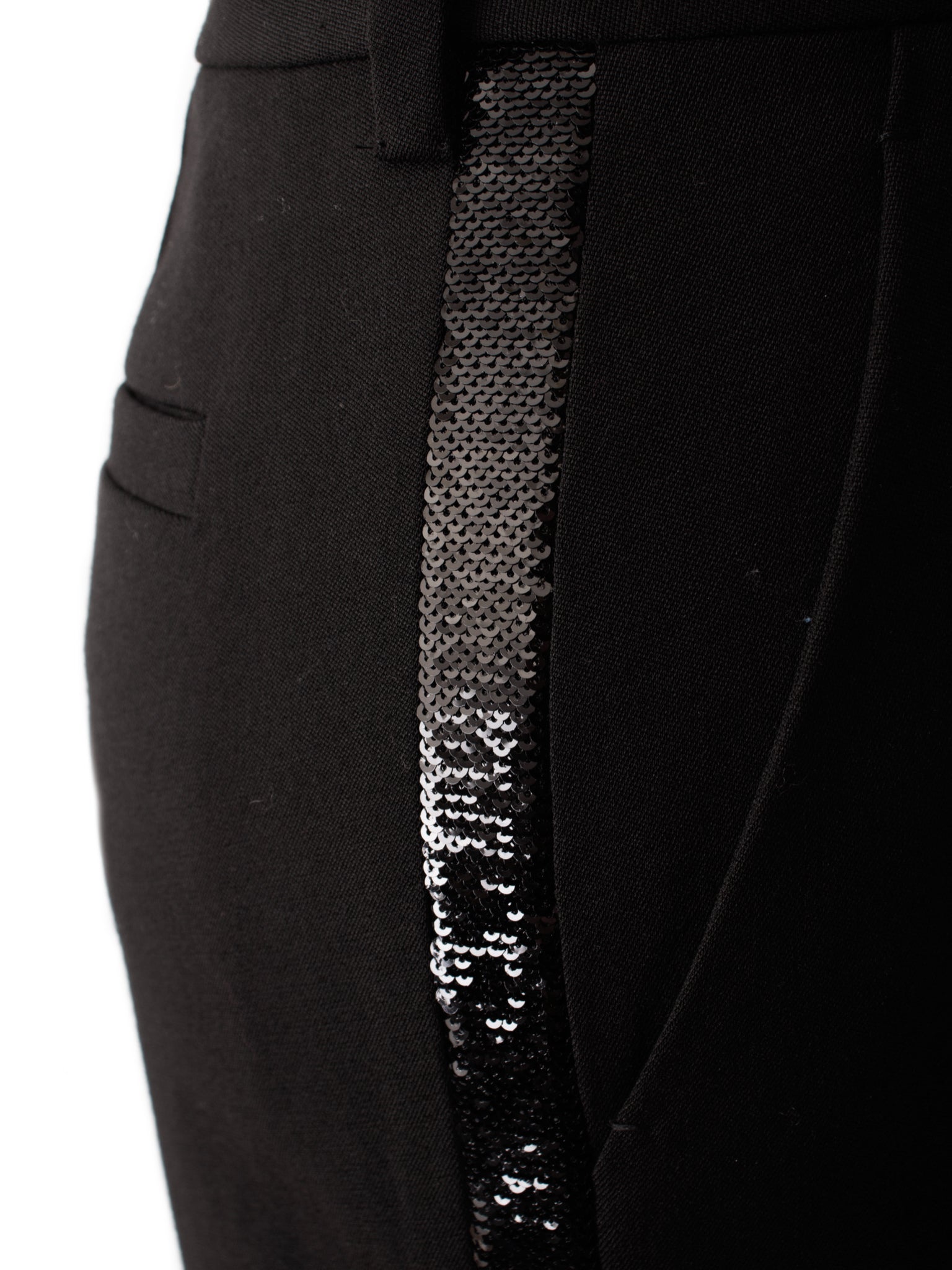 2018 Miu Miu Wool & Sequin Tuxedo Stripe Pants