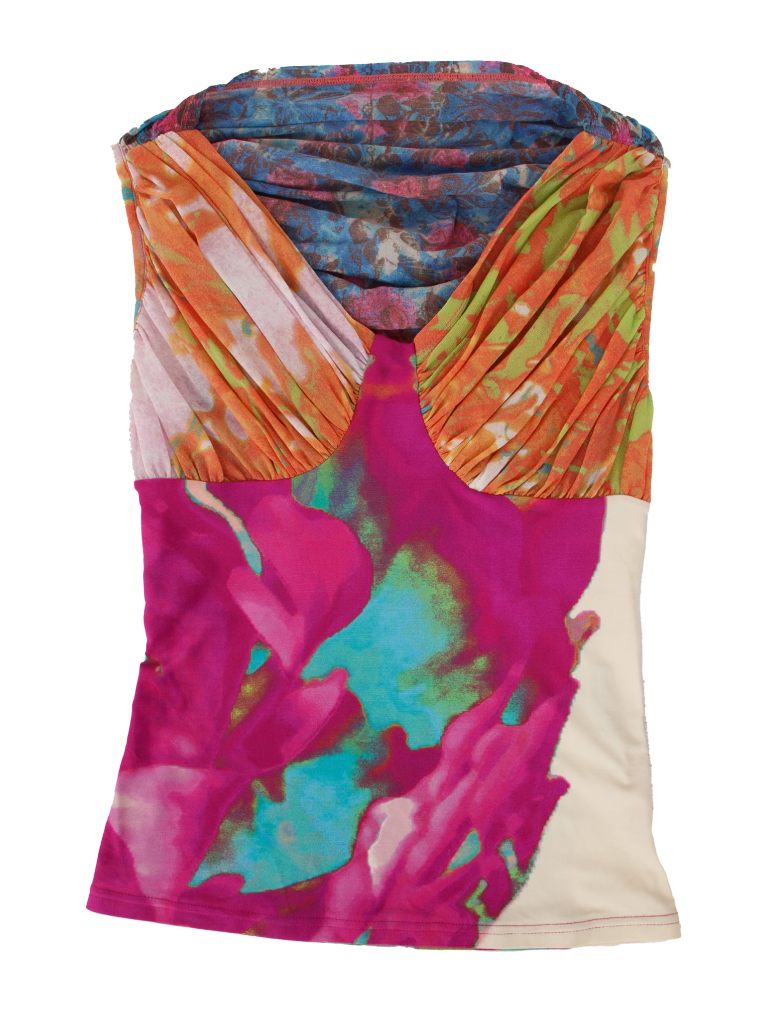 SS 2002 Issey Miyake Jersey & Mesh Abstract Print Top