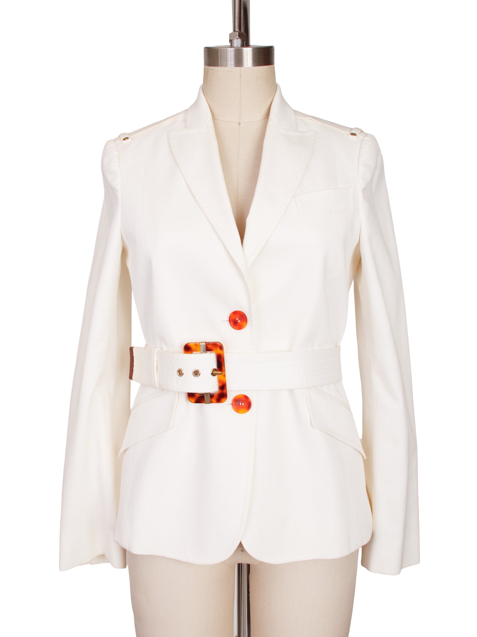 Gucci Twill Tortoiseshell Belted Blazer