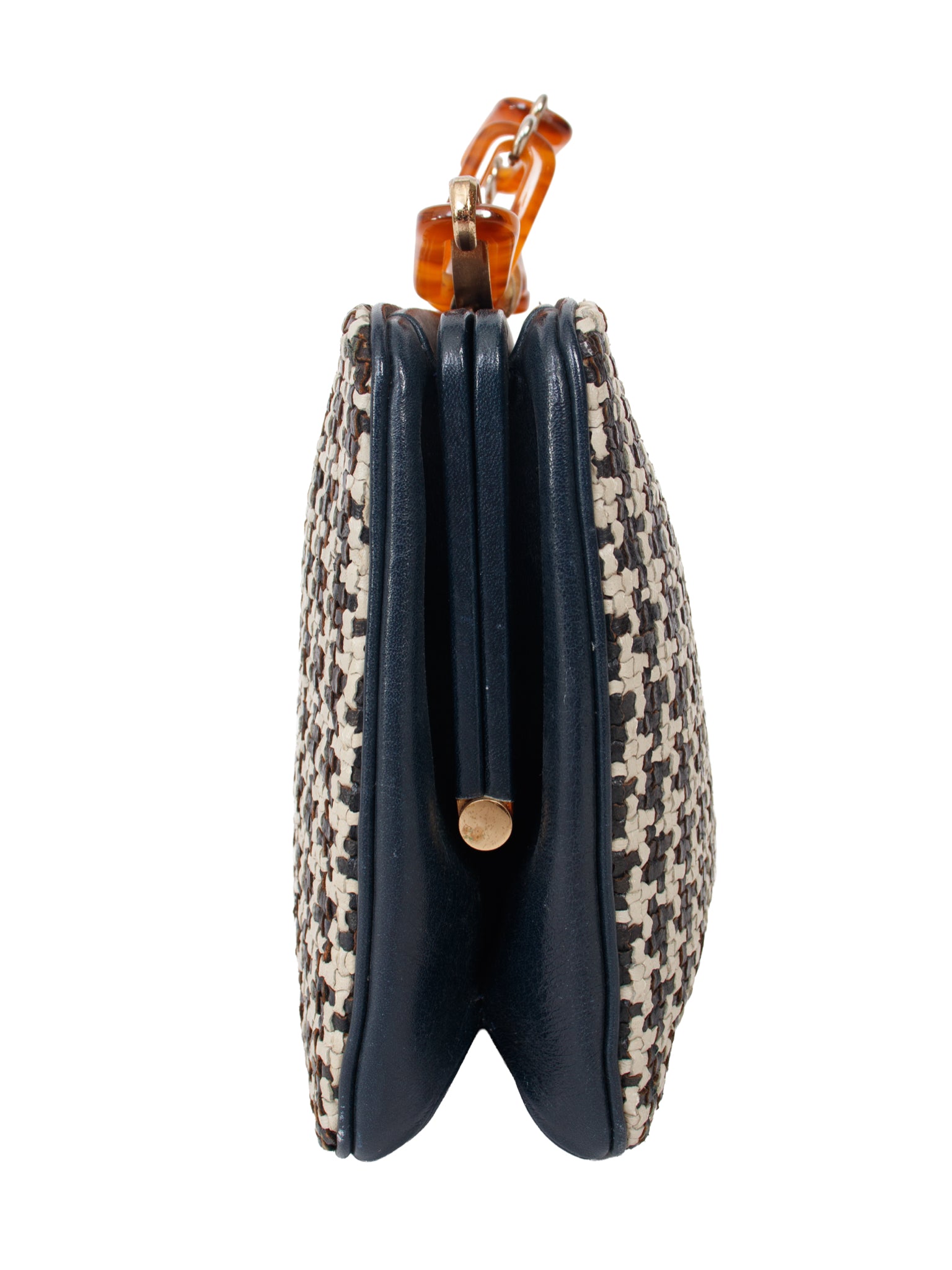 Woven Leather Houndstooth Chain Handle Frame Bag