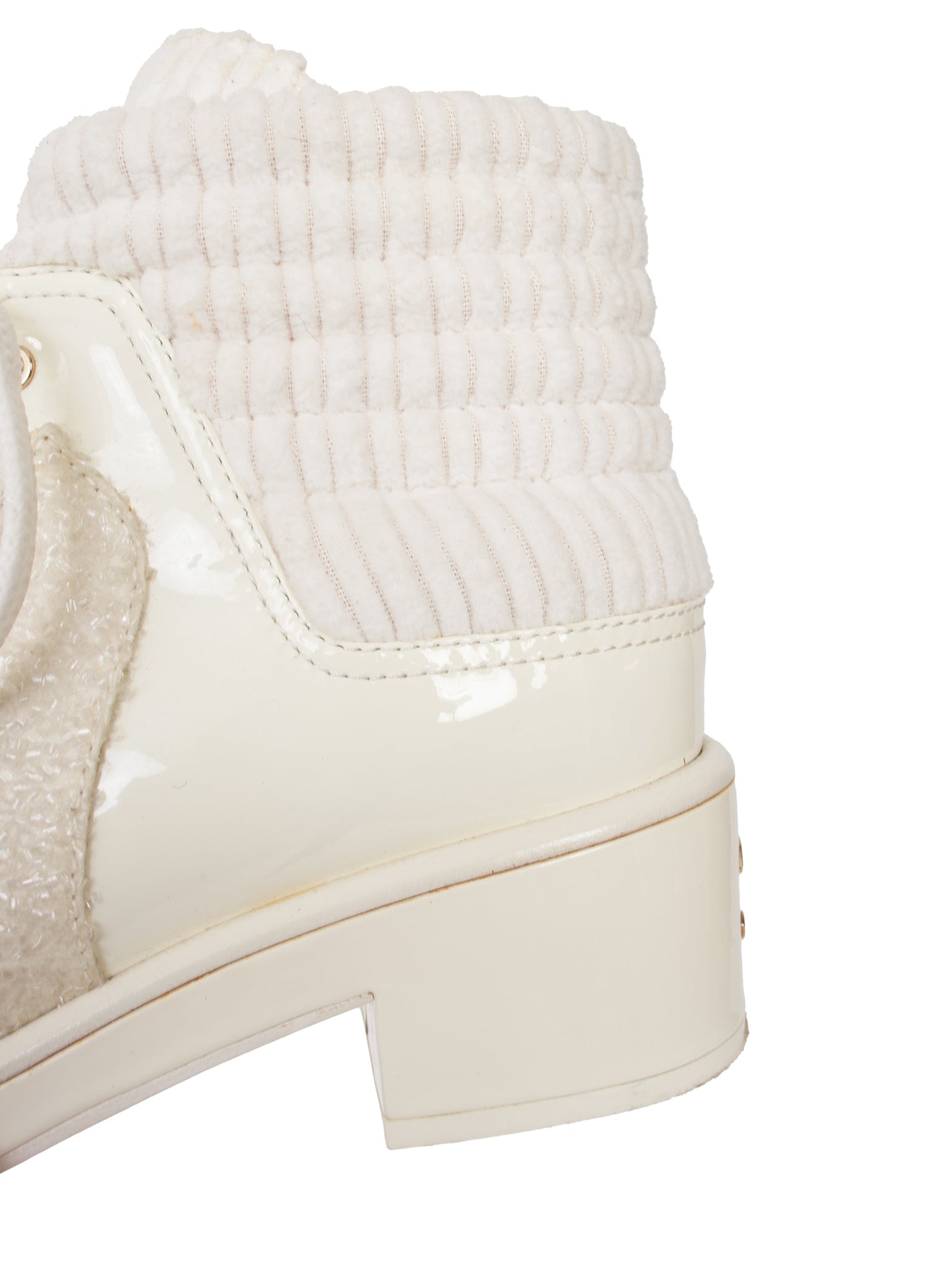 Chanel Cream Patent Tweed Combat Boots*