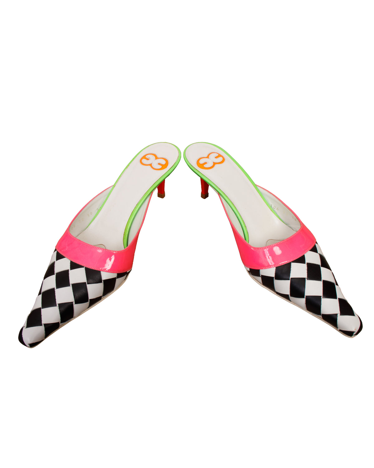 Escada Leather Woven Checker Mules