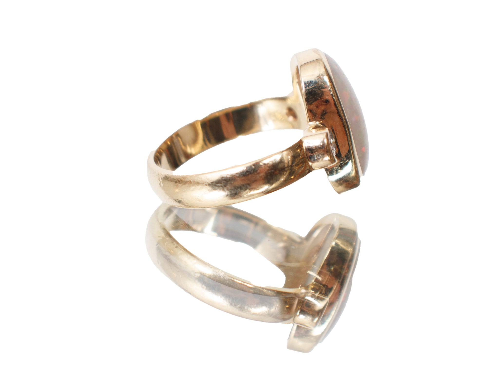 14k Gold Bezel Set Opal & Diamond Ring