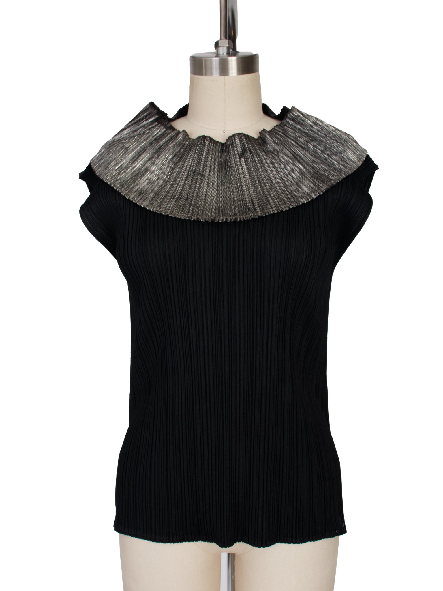 1997 Pleats Please Metallic Fold Over Collar Top