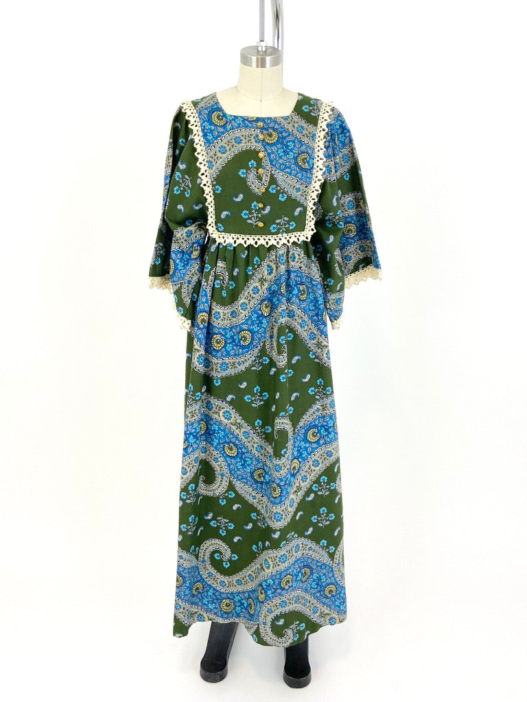 1970's Paisley Maxi Dress