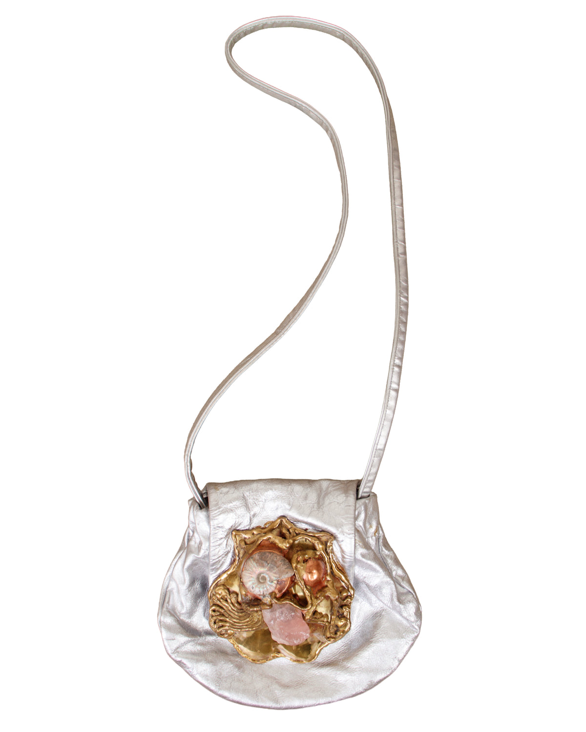 Leather Amonite Quartz Crossbody Bag