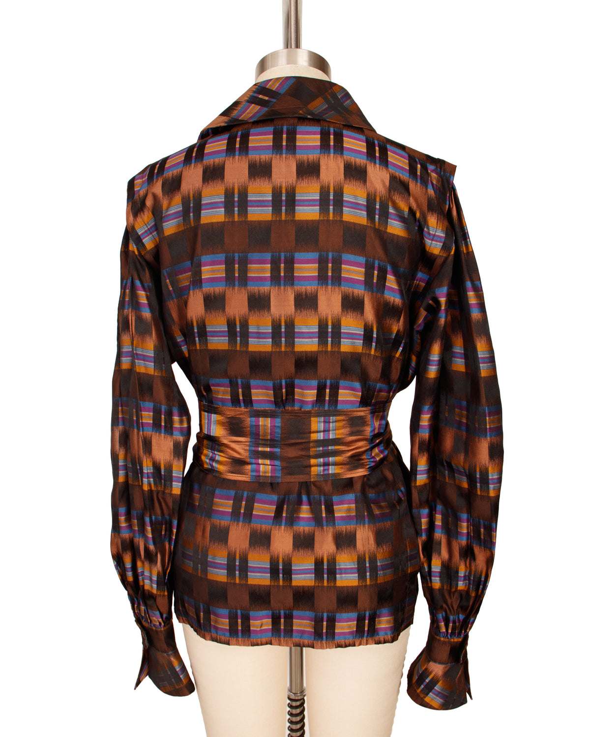 1980s Escada Silk Ikat Check Blouse
