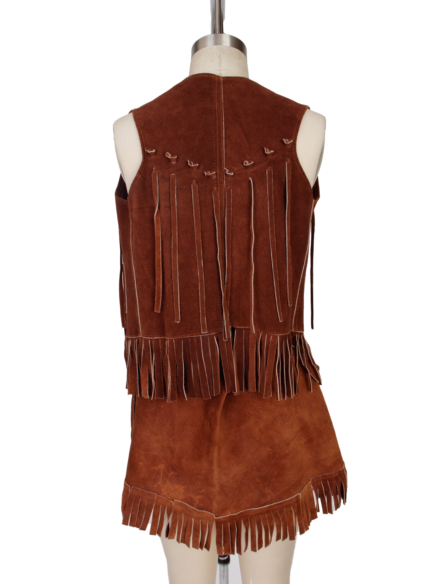 1970s Suede Fringe Trim Vest & Skirt Set