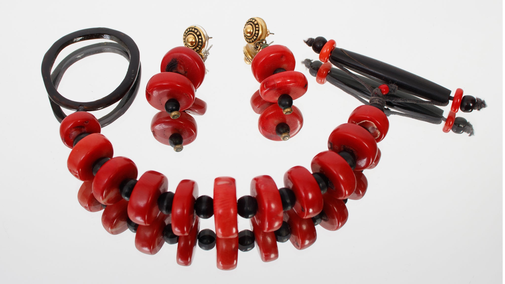 Bone & Coral Necklace + Bracelet & Earrings Set