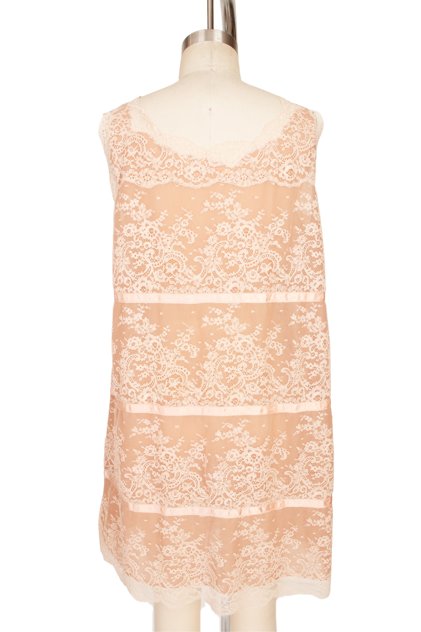 1960s Lace & Satin Bow Trim Slip Dress