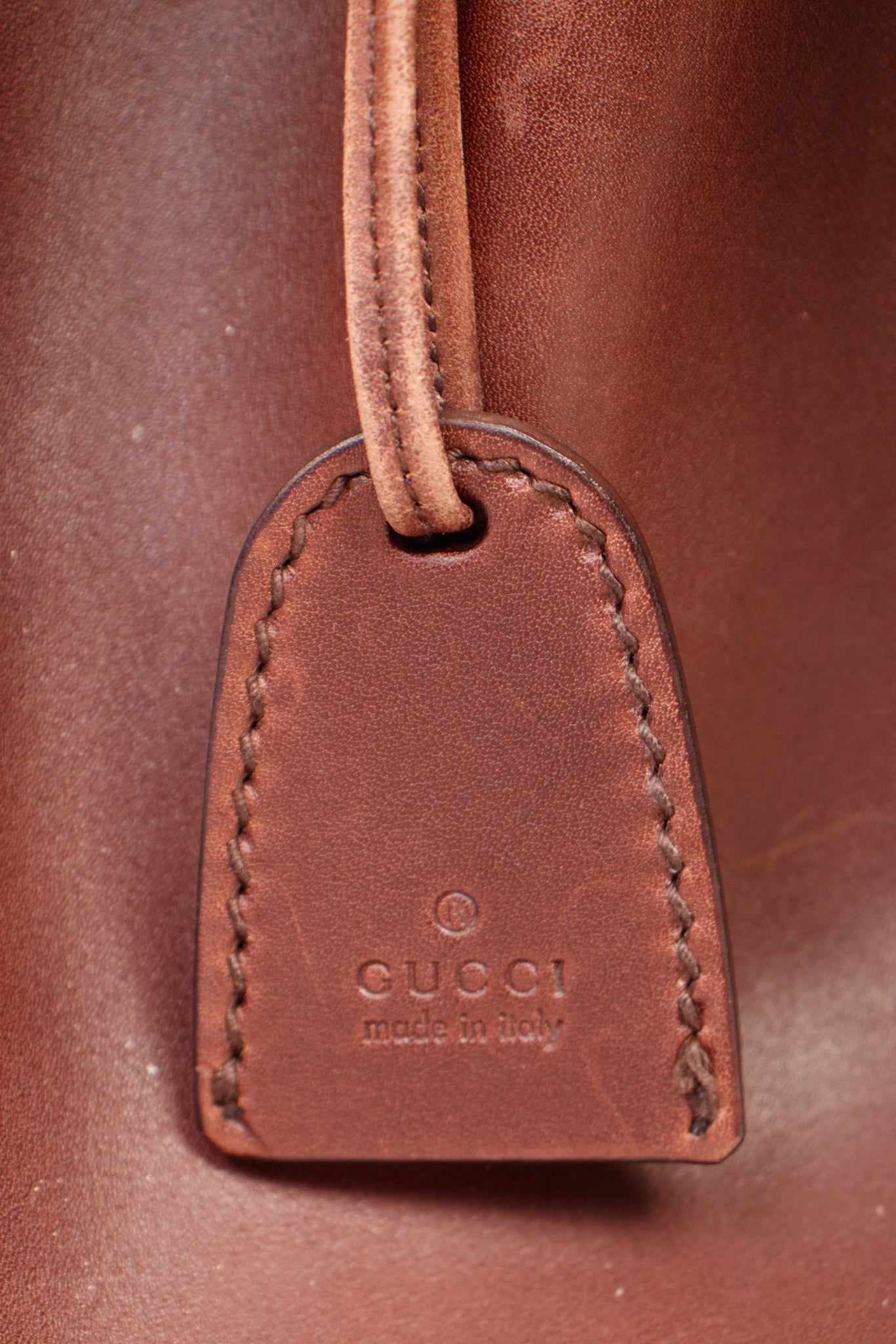 Gucci Leather Luggage Tag Tote