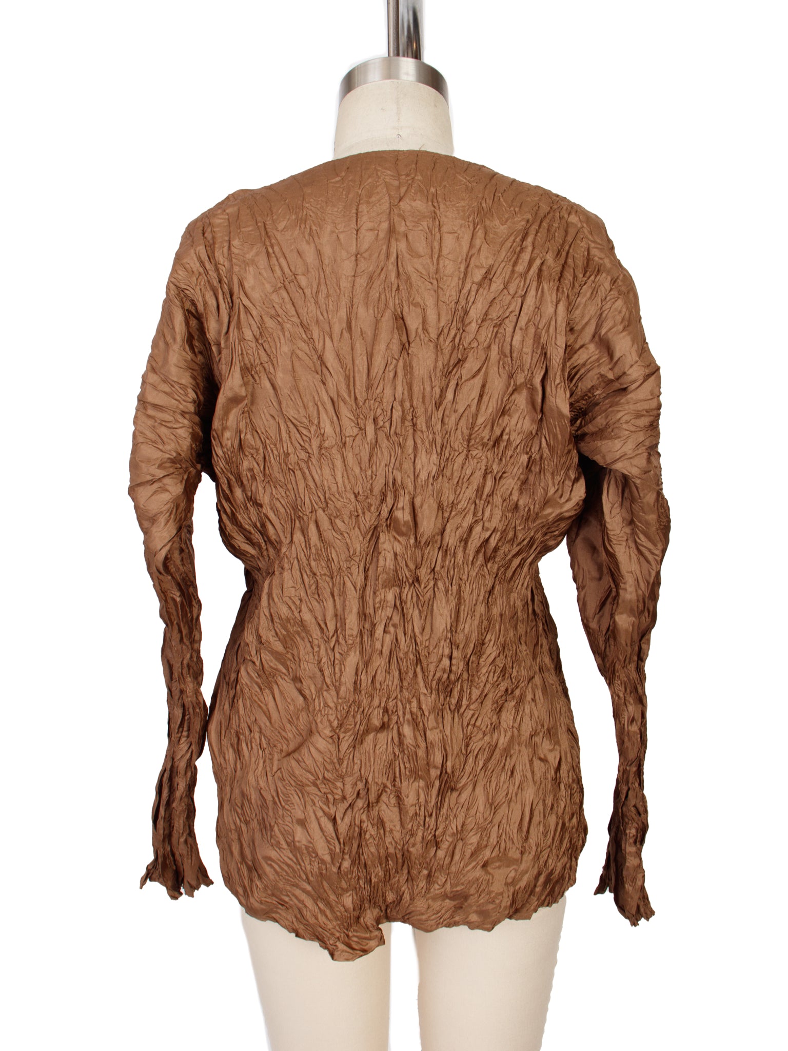【希少】イッセイミヤケ シルク100% ノースリーブ トップス M 茶 90S ISSEY MIYAKE - 古着 ISSEY MIYAKE イッセイミヤケ 90s シルクブレンド