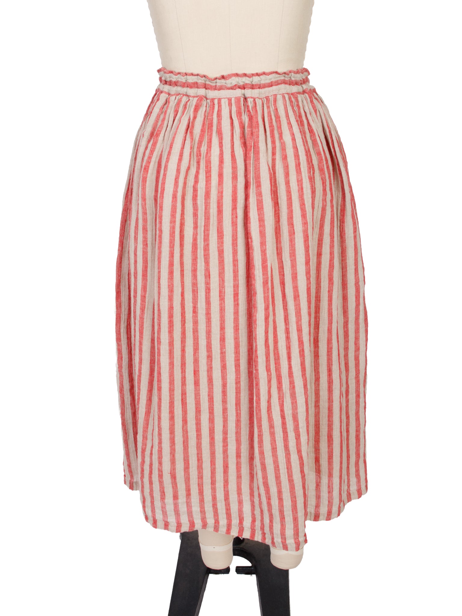 Ichi Antiquites Linen Striped Midi Skirt
