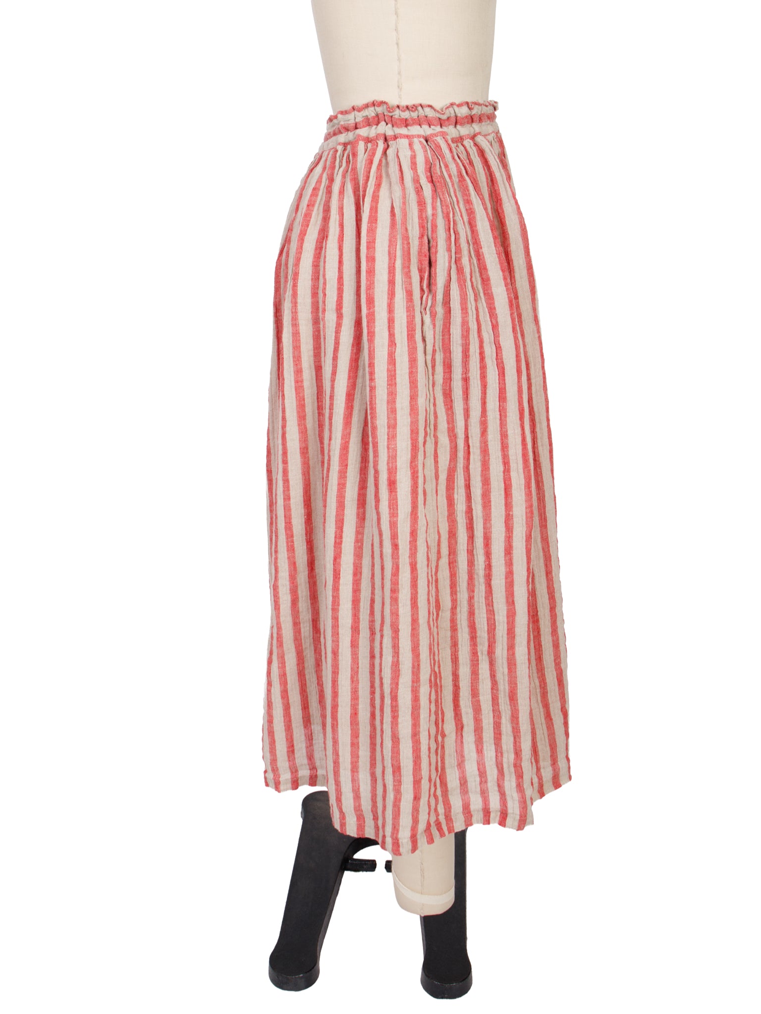 Ichi Antiquites Linen Striped Midi Skirt