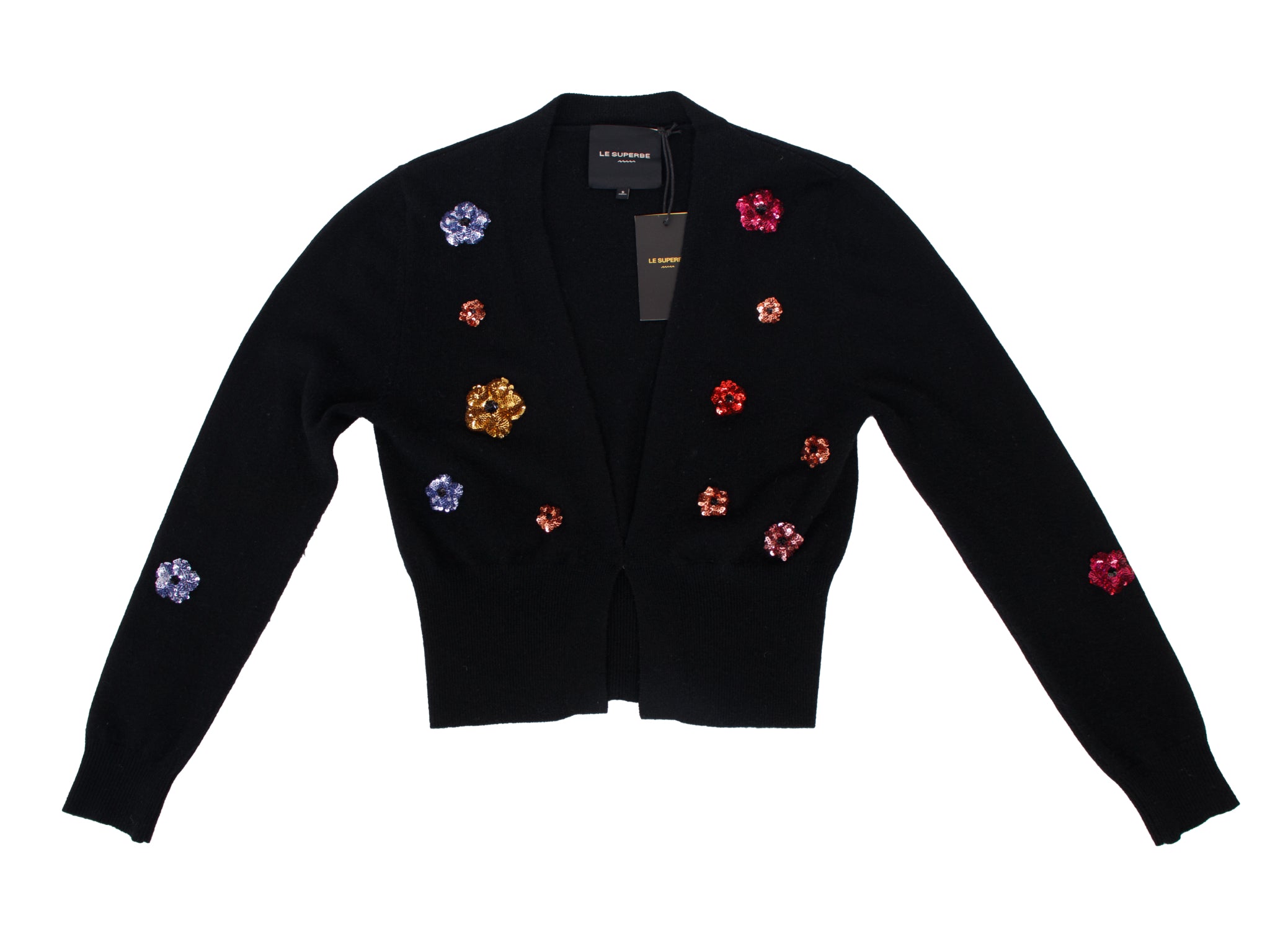 Le Superbe Cashmere Floral Sequin Cardigan