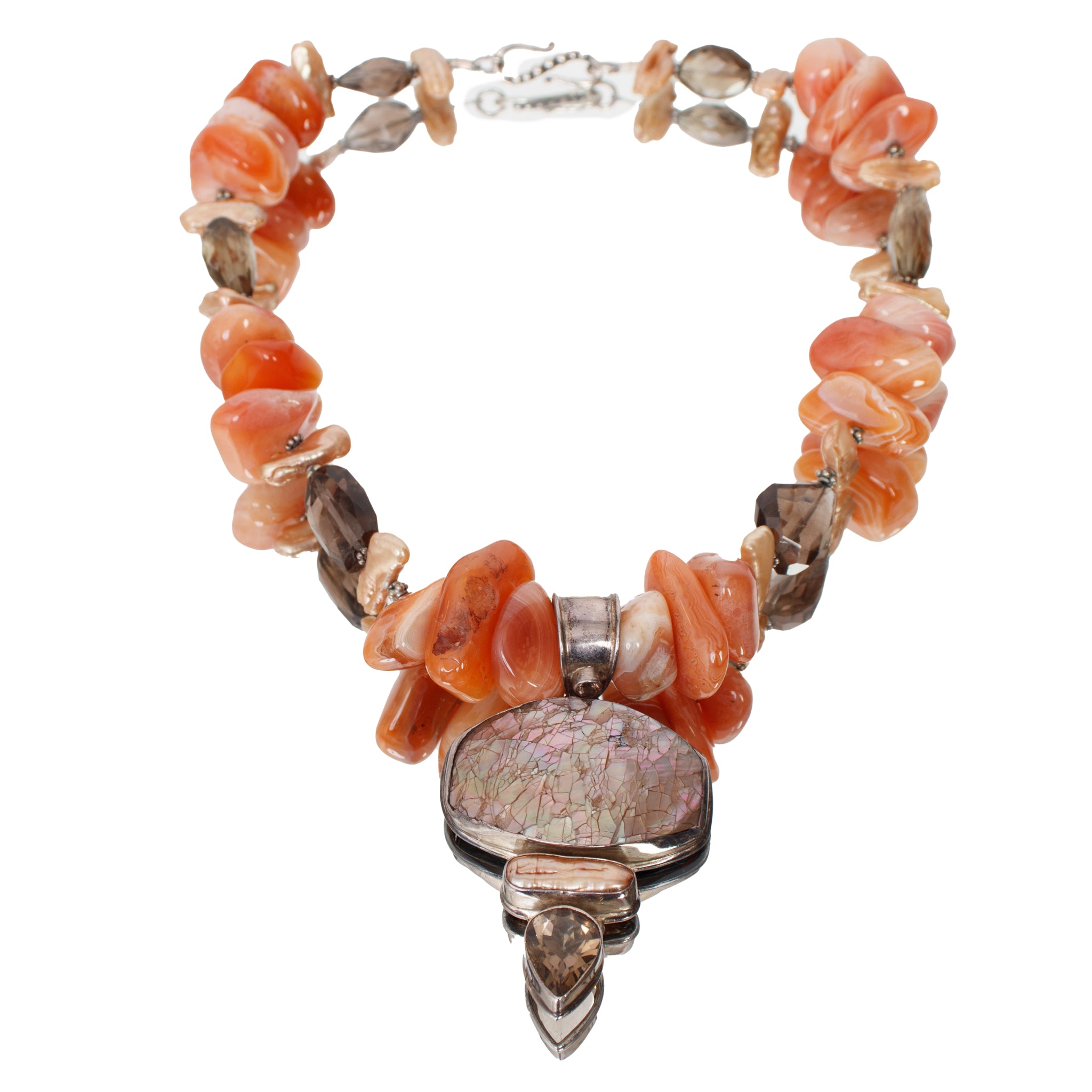 Sterling, Pearl, Mother of Pearl & Topaz Statement Necklace