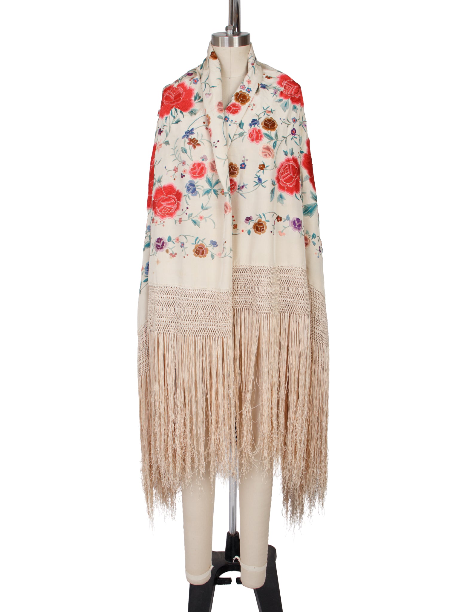 Silk Floral Embroidered Piano Shawl