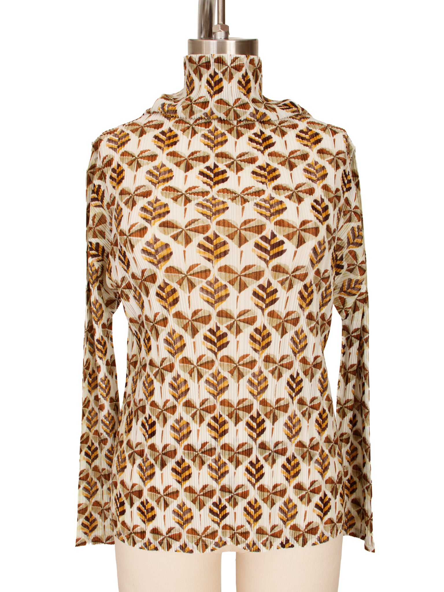 2002 Pleats Please Leaf Print Turtleneck Top