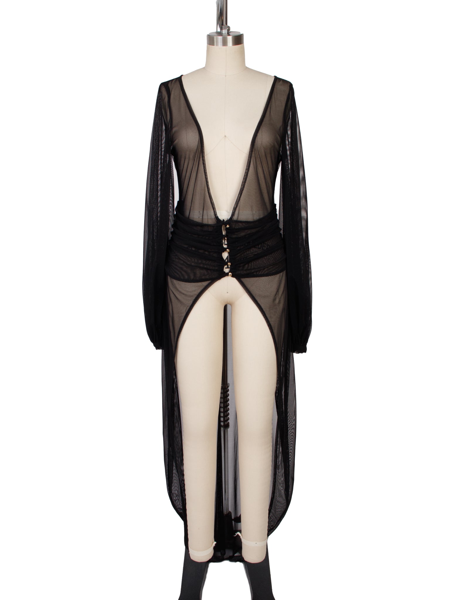 Elisabetta Rogiani Mesh Split Front Ballon Sleeve Dress