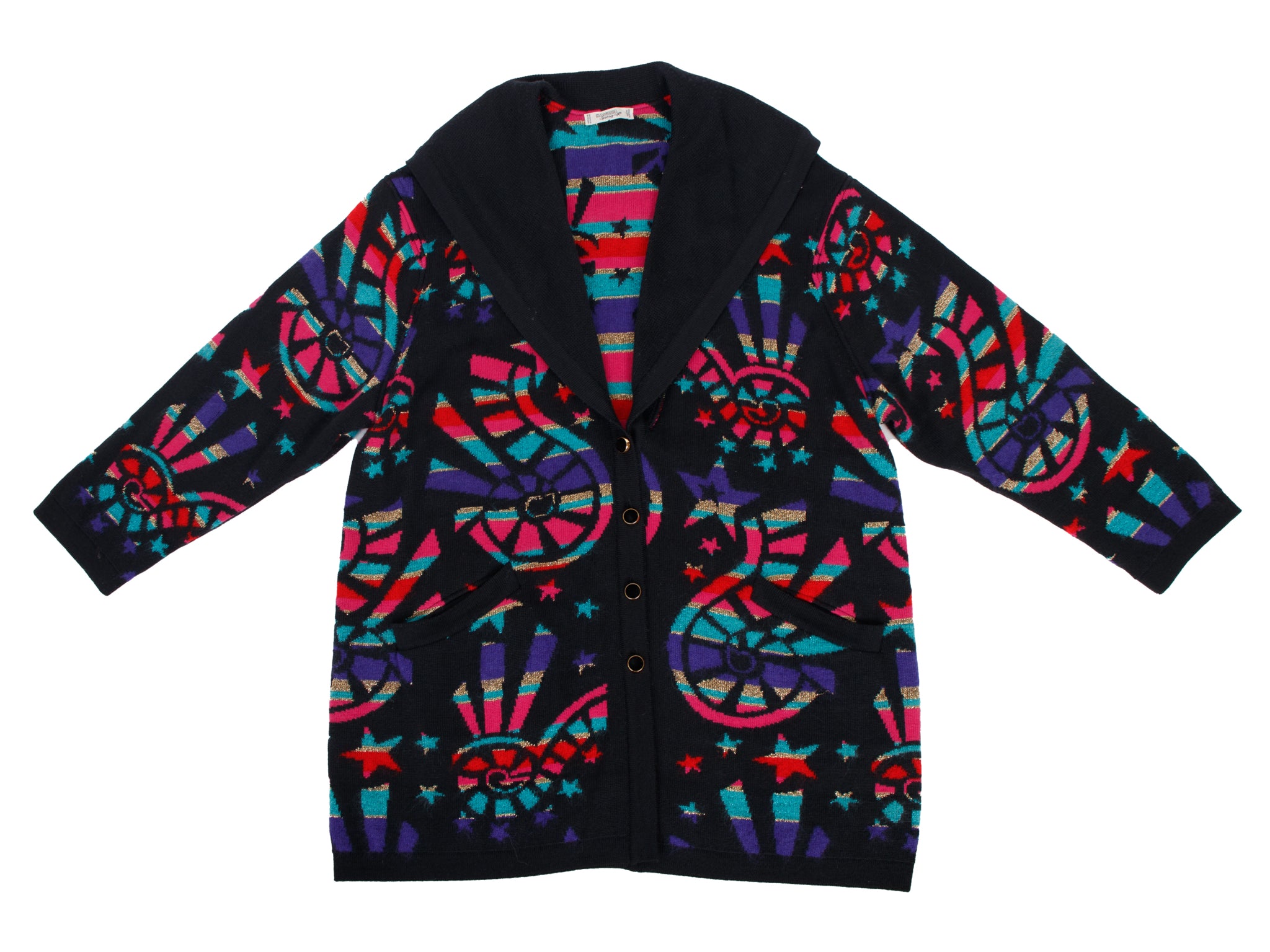 1980's Hauber Wool & Mohair Star Intarsia Cardigan