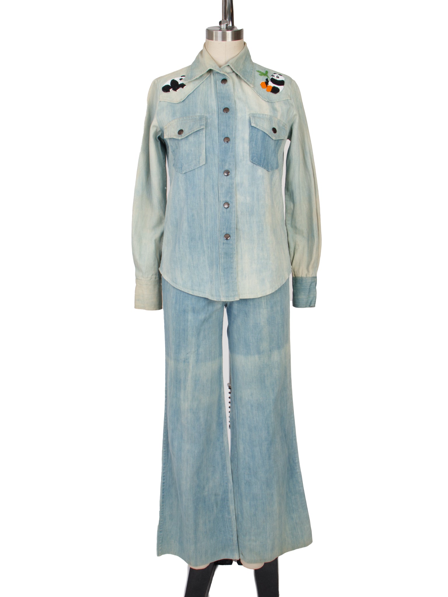 1970s Denimites Beaded Light Wash Denim Pant Set
