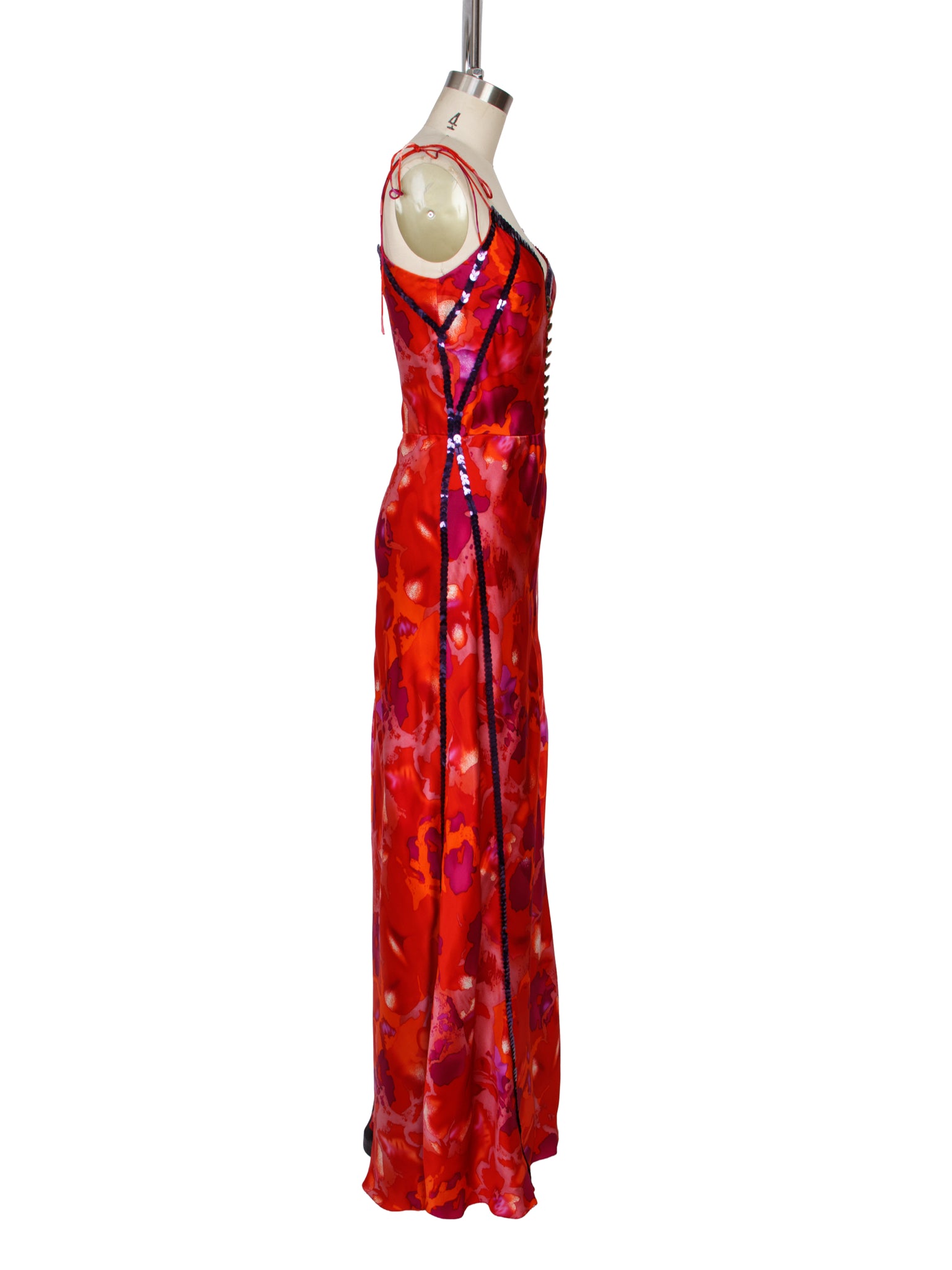 Silk Printed Sequin Trim Dress
