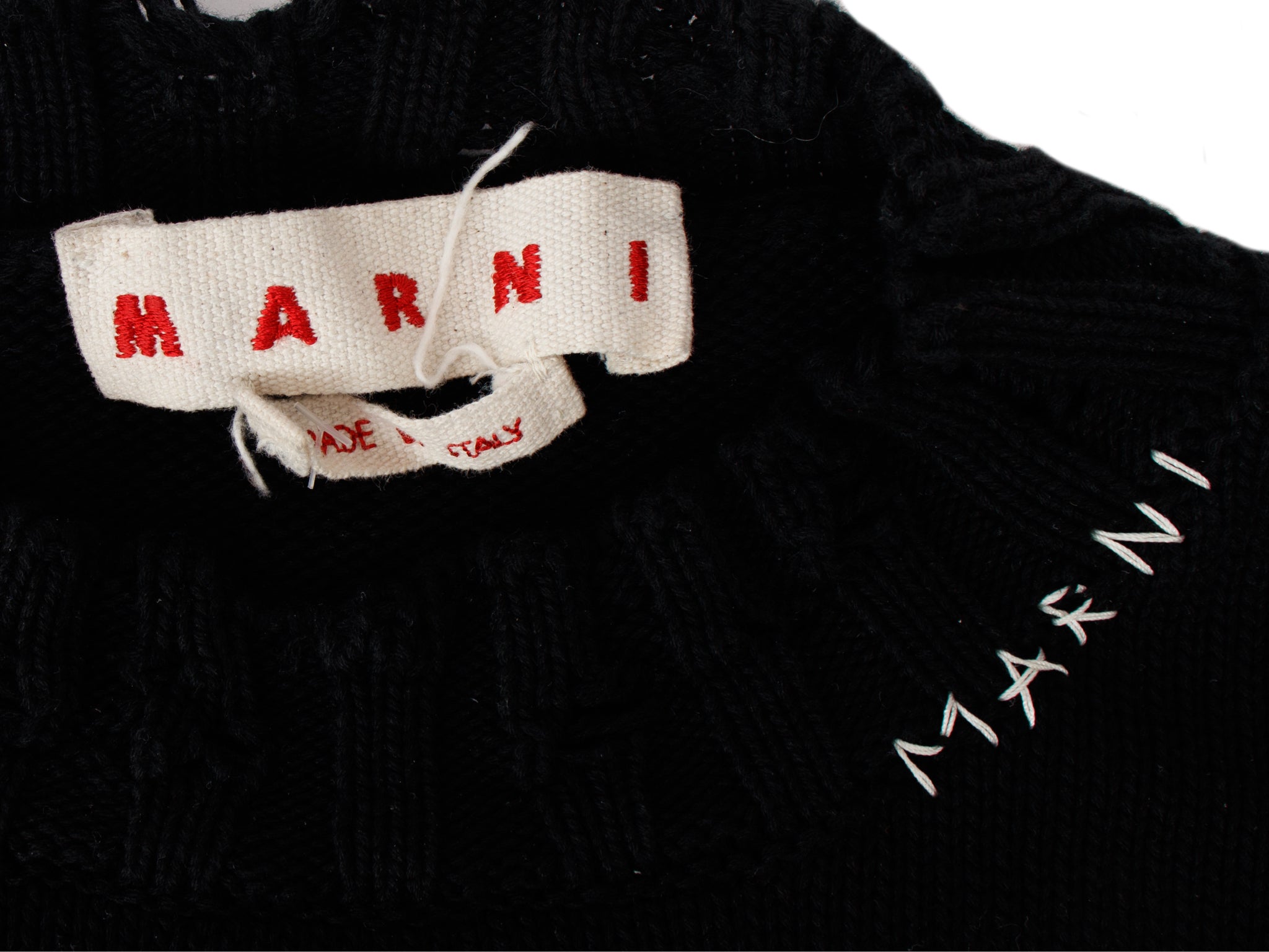 MARNI 22aw ステッチデザインロゴニット Marni Distressed Logo Stitch Sweater – Mercy Vintage