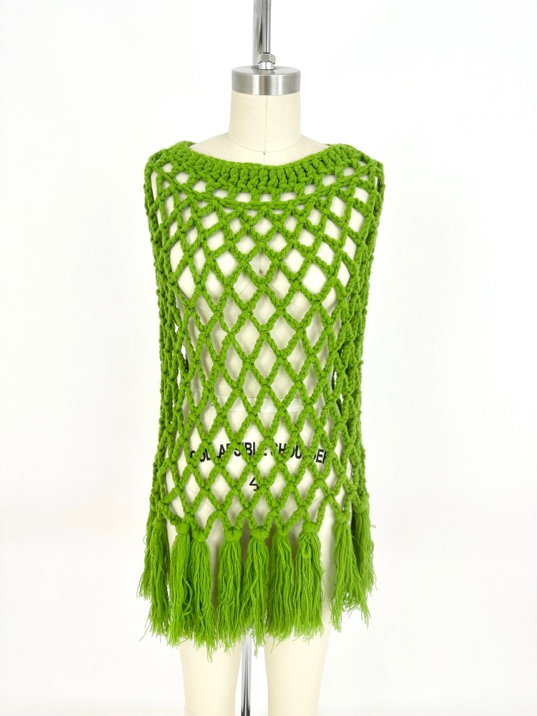 70s Cable Car Knits Tassel Poncho
