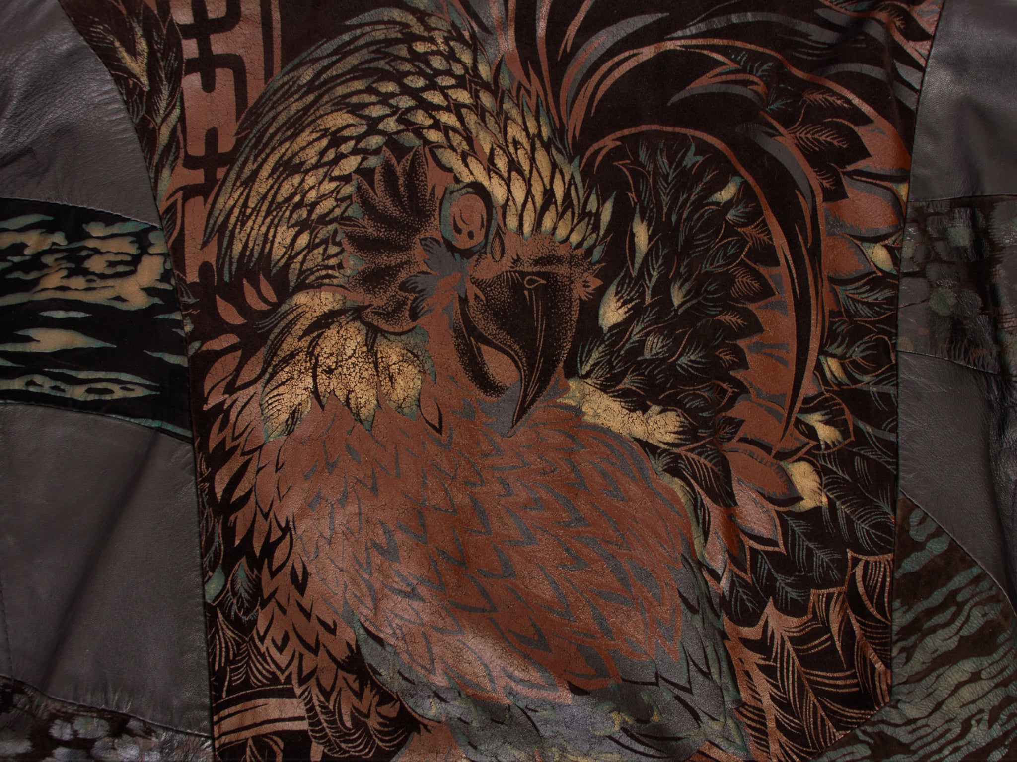 1980's Neiman Marcus Leather Patchwork Painted Souvenir Jacket