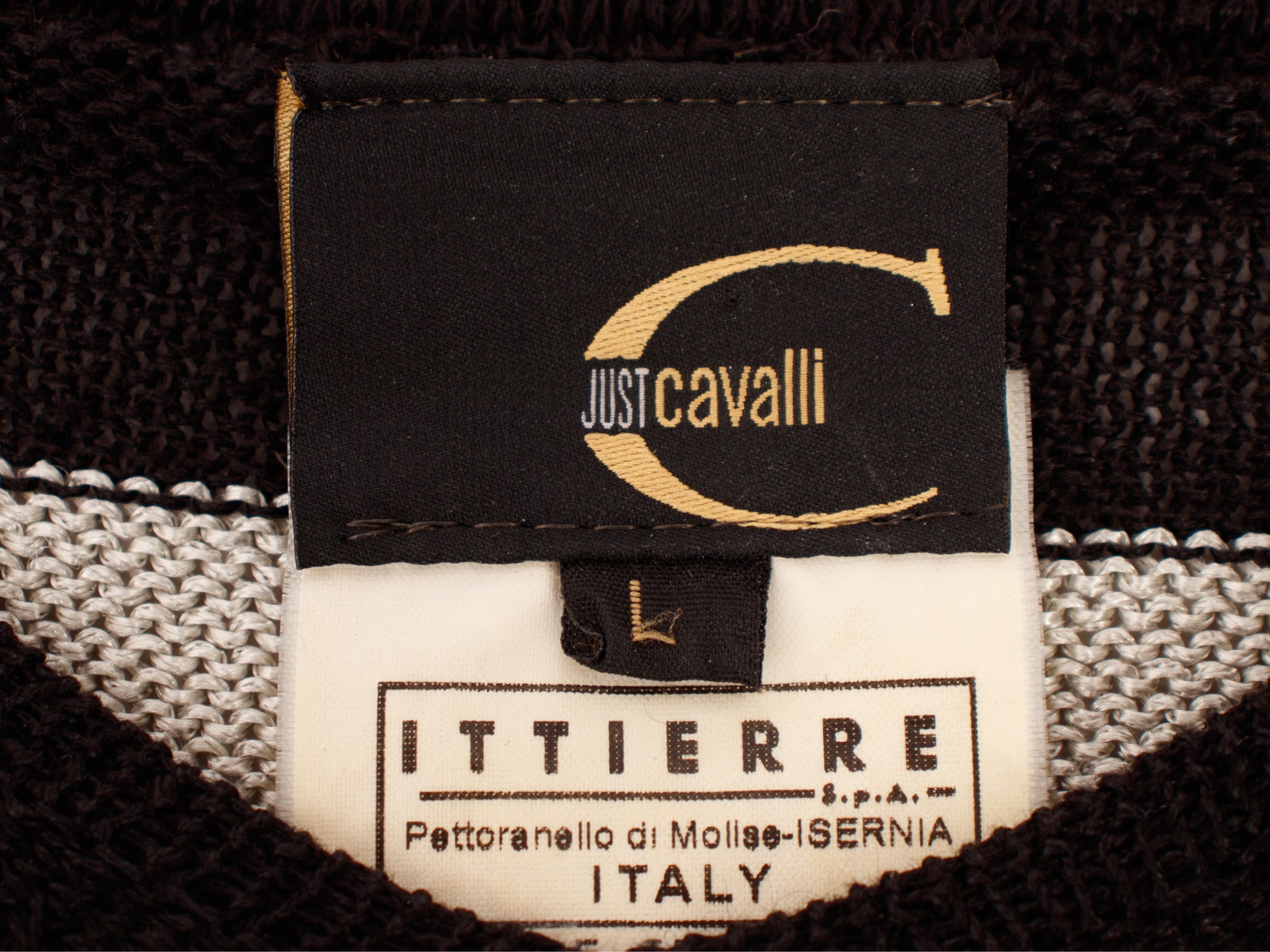 Just Cavalli Linen Blend Logo Open Knit Sweater
