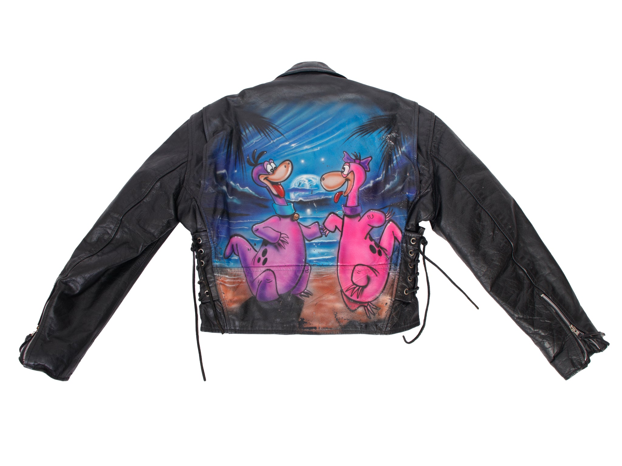1990s Leather Airbrushed Flinstones Dino Jacket