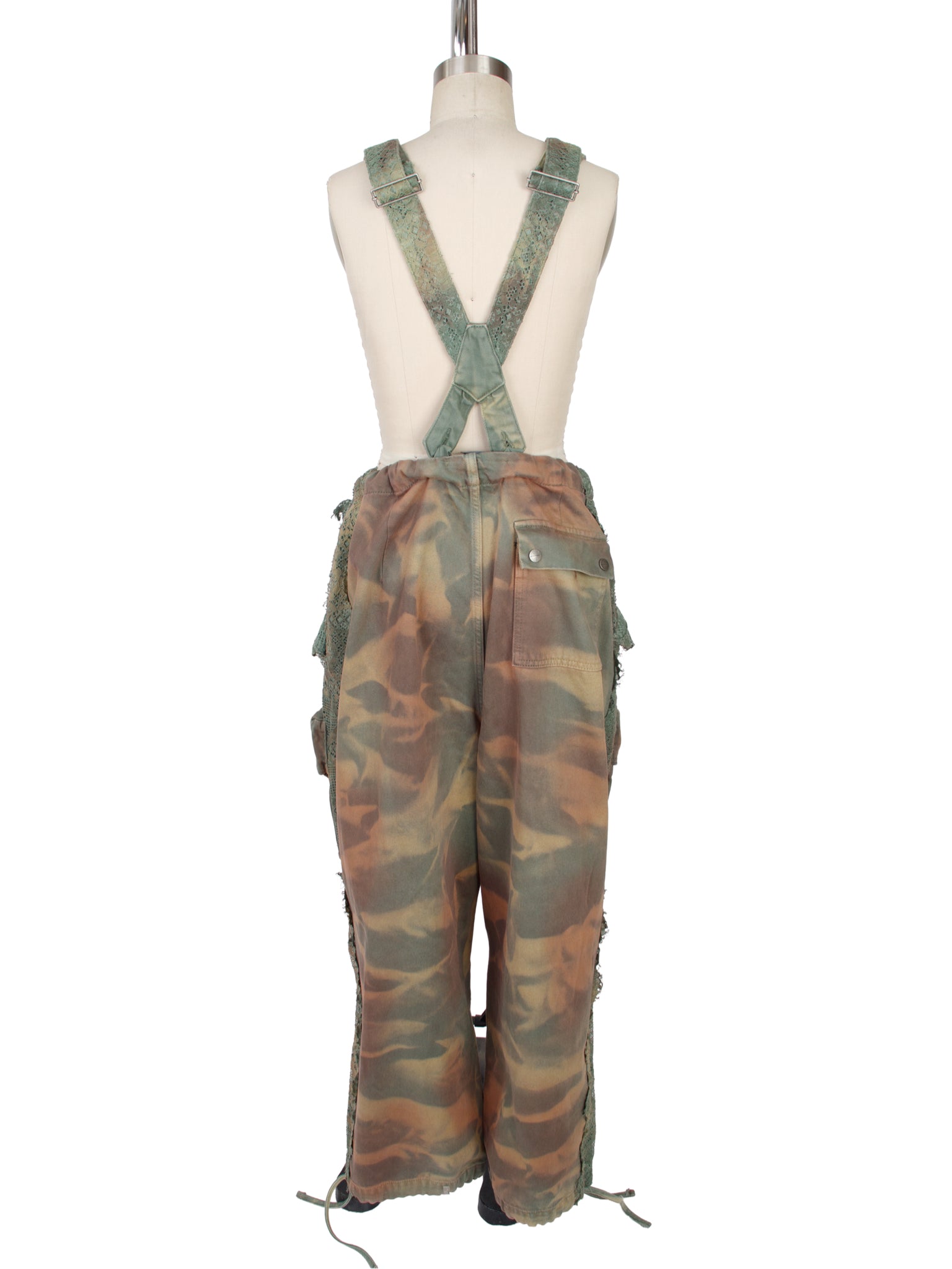 Les Benjamins Camouflage Lace Suspender Cargo Pants spot at back pocket