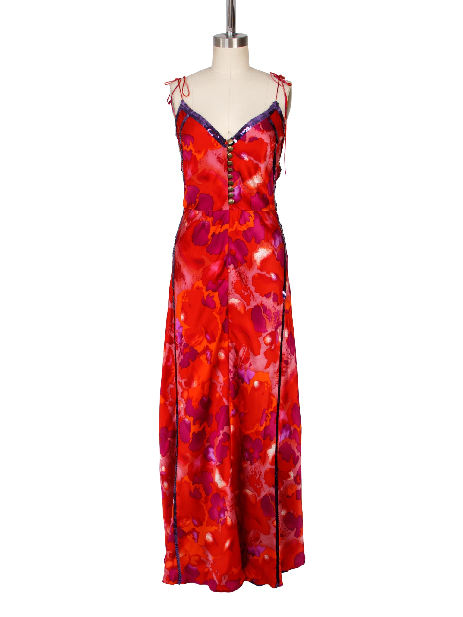 Silk Printed Sequin Trim Dress