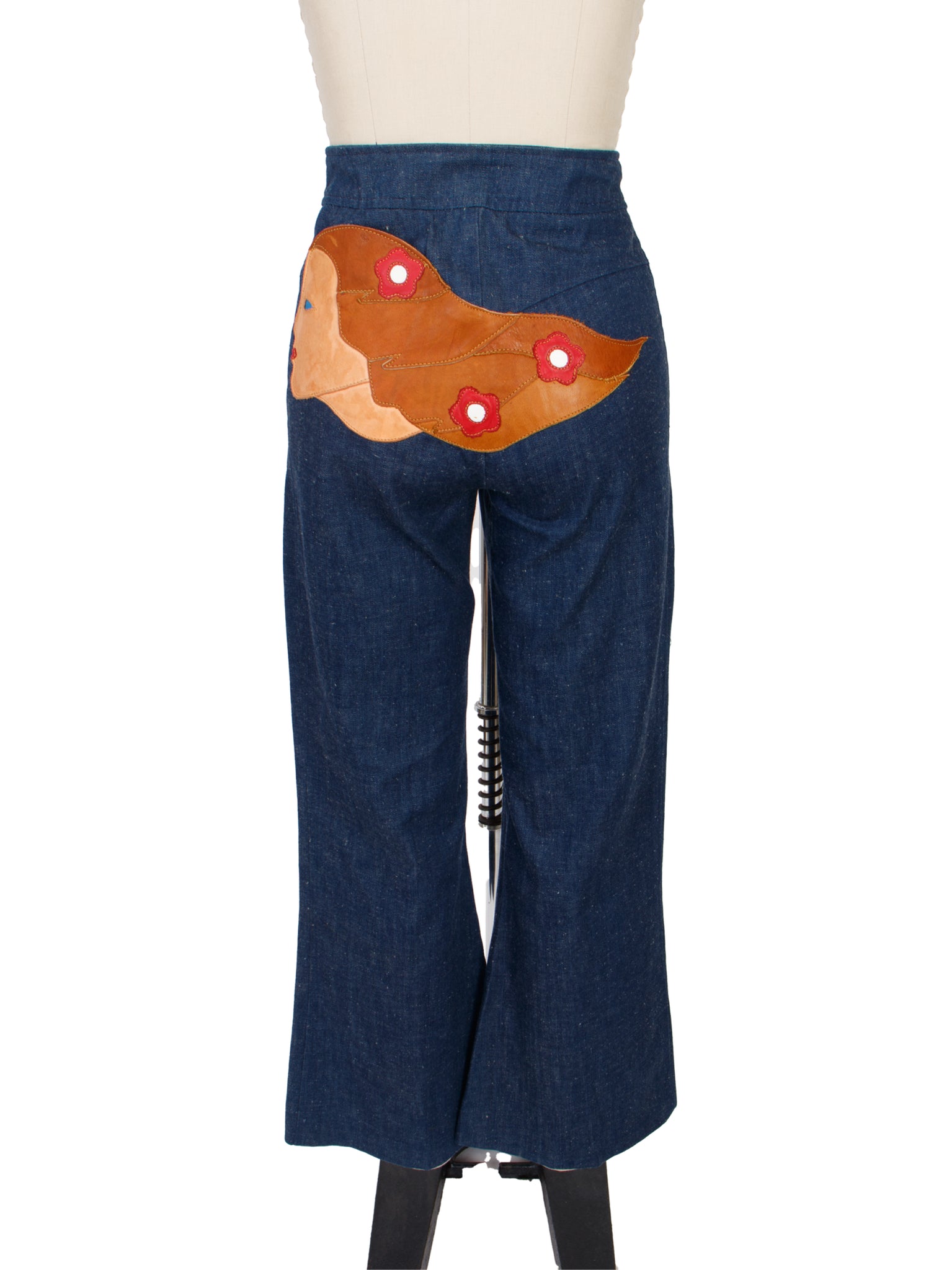 1970s Leather Applique Flare Jeans
