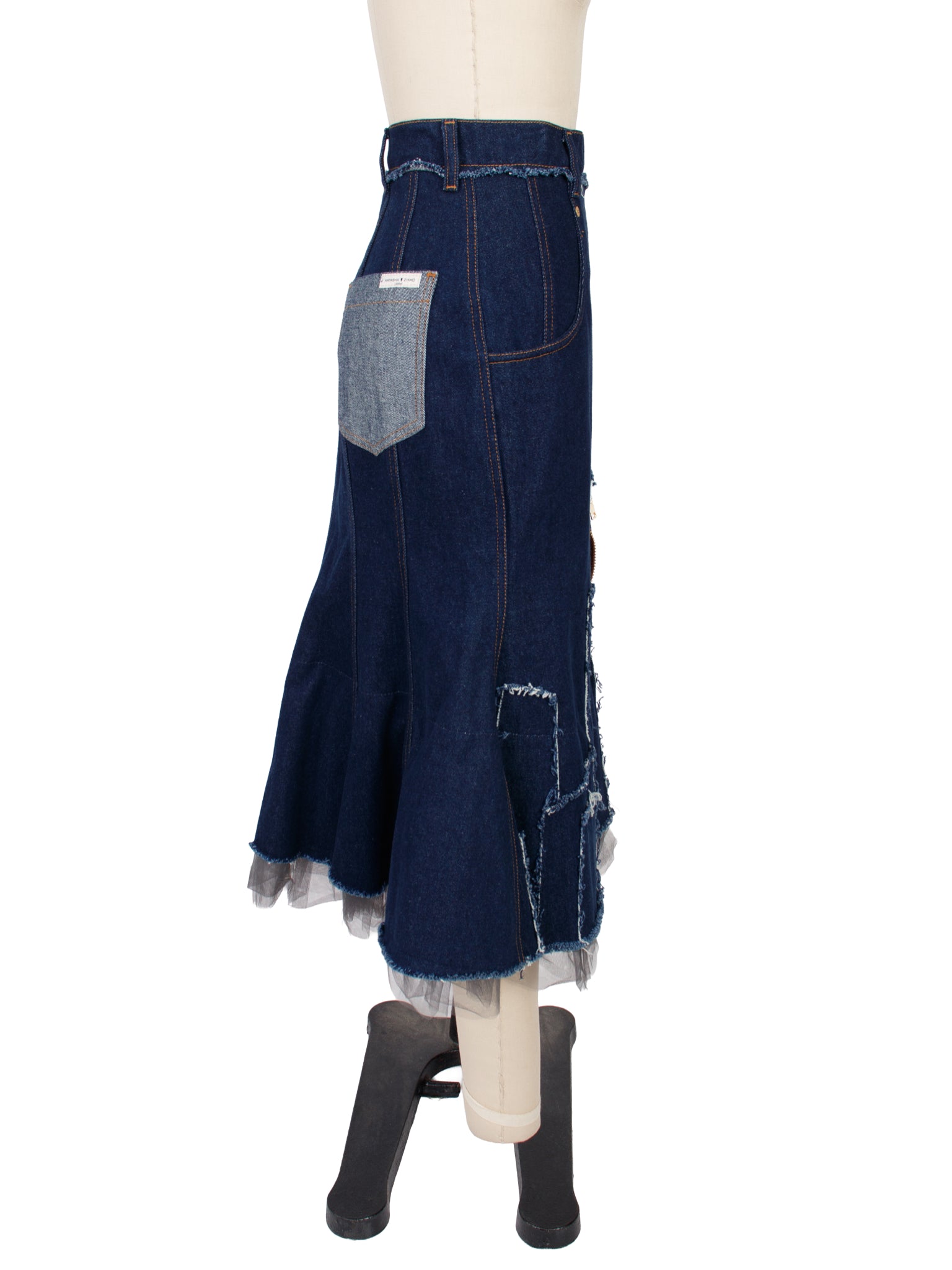 Natasha Zinko Denim Patchwork & Tulle Skirt