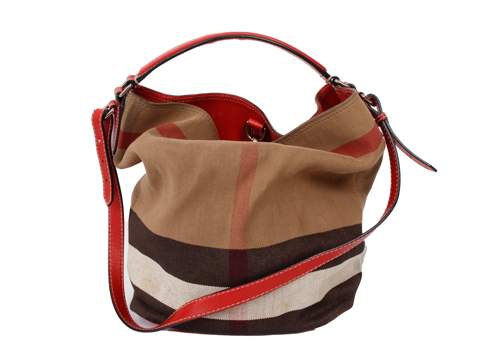 Burberry Check Canvas & Leather Bucket Bag