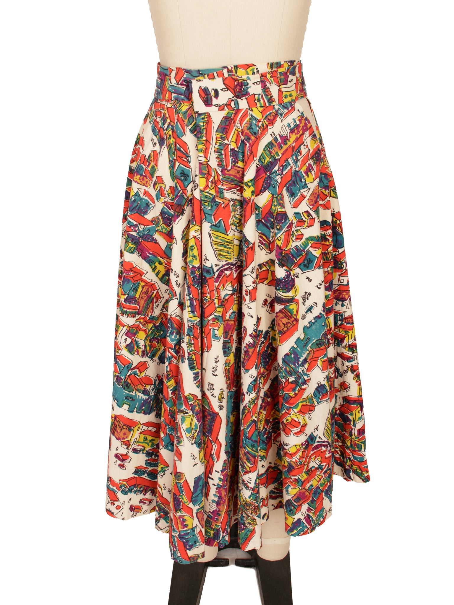 Scenic Volcano Town Hand Painted Circle Skirt