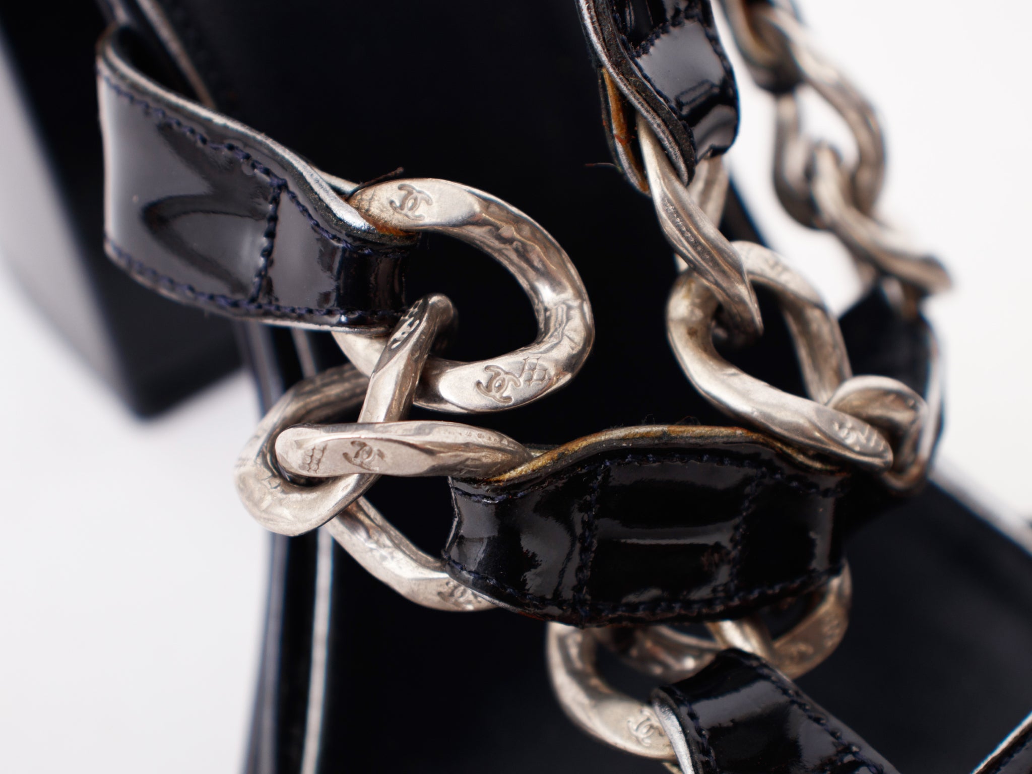 Chanel Patent Chain High Heel Sandals