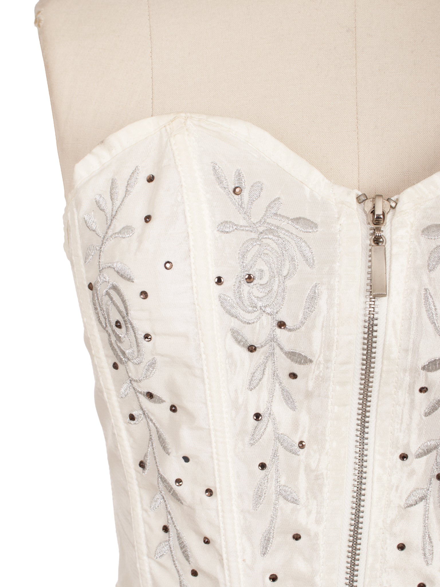 Carmin Los Angeles Embroidered Rhinestone Zip Corset