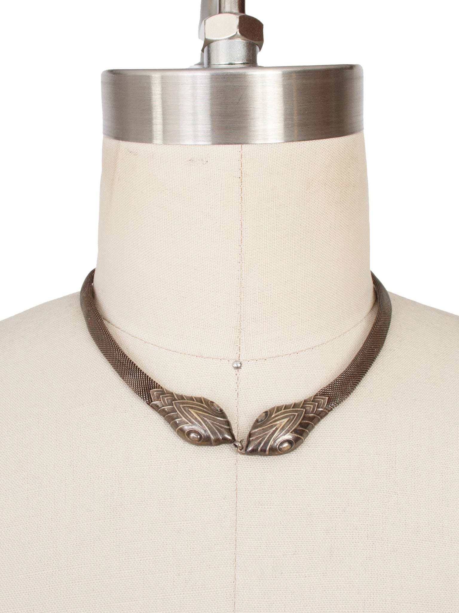 Silver Two Headed Snake Mesh Chain Choker