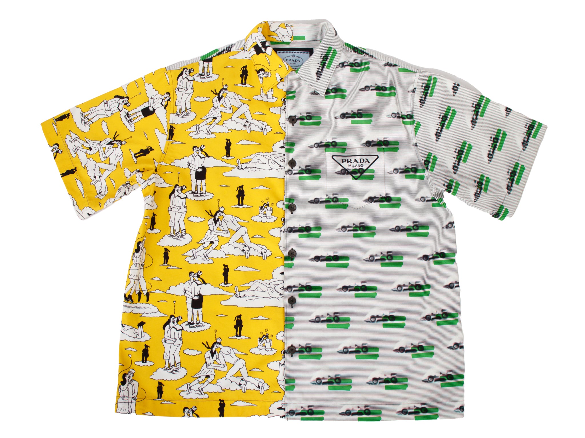 Prada Double Match Poplin Split Button Up Shirt