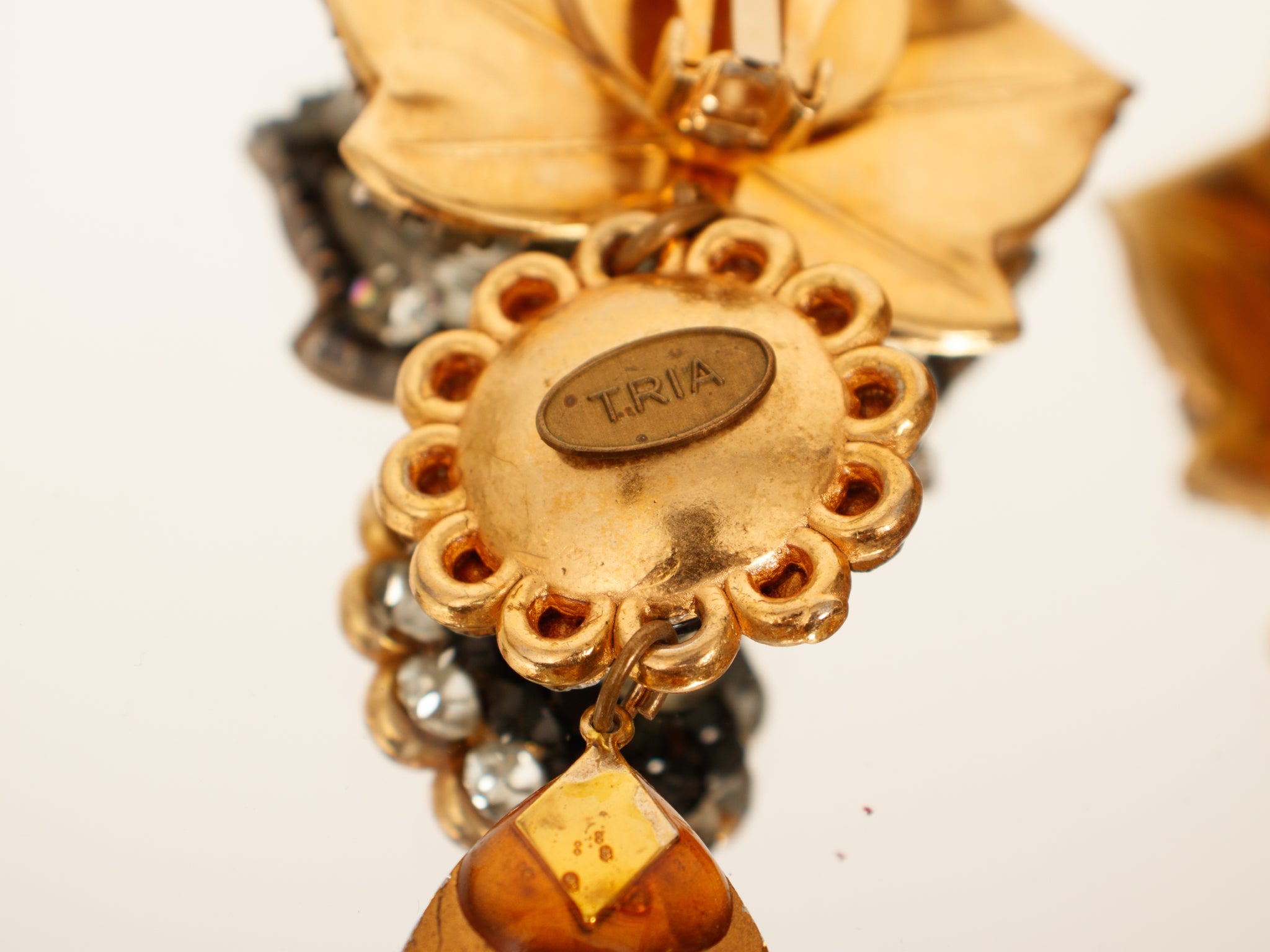 Tria Floral Leaf Rhinestone Dangle Clip-On's