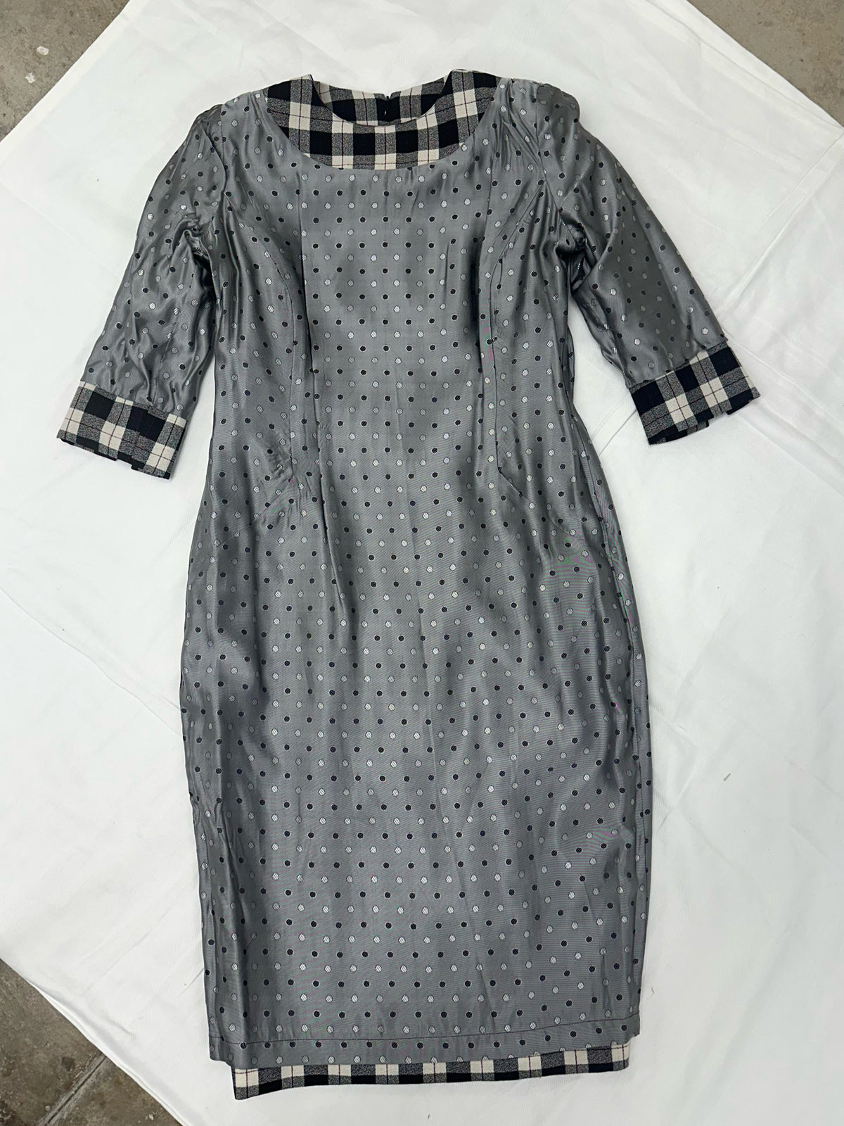 Susan Becker Tartan & Jacquard Lined Midi Dress